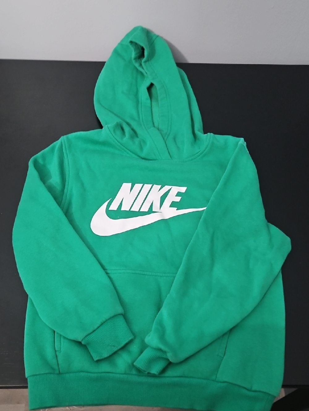 Kids Nike Emerald Green Pullover Hoodie with White Swoosh